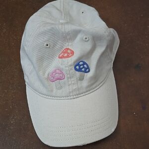 White Cap with Colorful Mushroom Embroidery